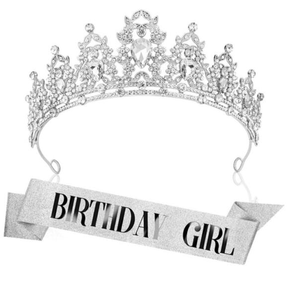 Unknown Accessories - Birthday Girl Birthday Queen Sash & Rhinestone Tiara Set Tiara For Woman Girl
